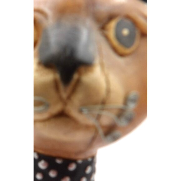 Wooden Cat Statue Hand Carved Embellished Metal Wire Whiskers Unbranded Unsigned - Picture 8 of 10
